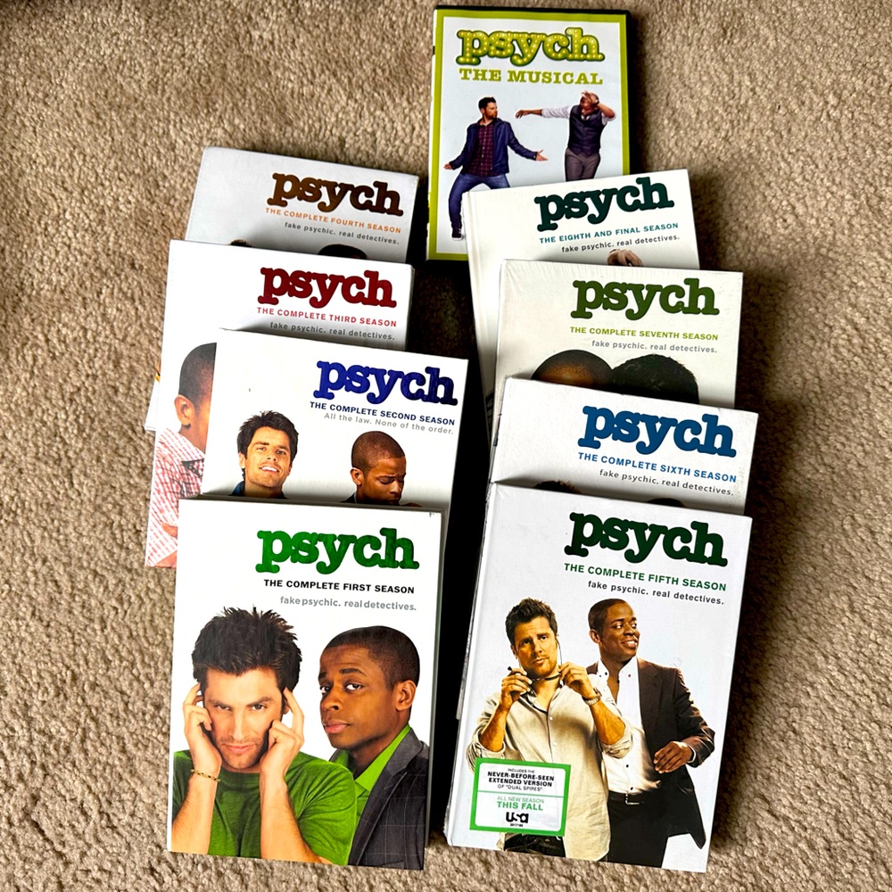 DVD collection of seasons 1-8 of TV show Psych and Psych the Musical
